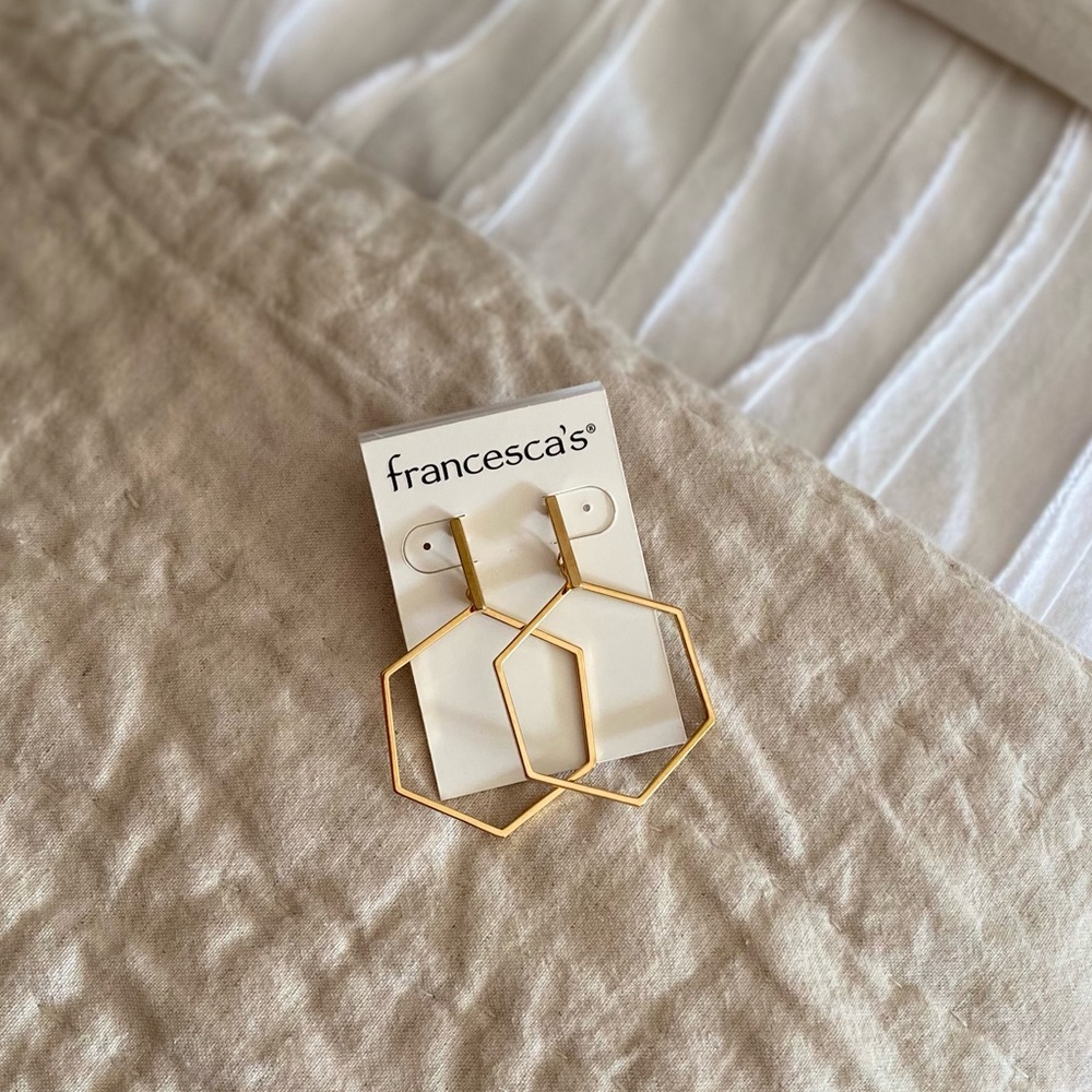 Zoey Hexagon Gold Drop Earrings - Picture 6 of 7
